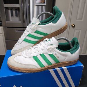Adidas Samba OG Men's Size 9.5 Shoes White/Green/Collegiate Green Gum Sneaker